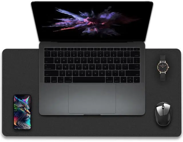 Main image of Non-Slip Desk Pad, 24" x 14" Large Mouse Pad, PU Leather Desk Mat with Suede, Laptop Desk Pad, Waterproof Keyboard Pad, Desk Blotter for Office/Home/Decor (Black)