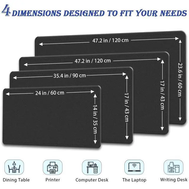 Alt view image 2 of 6 - Non-Slip Desk Pad, 24" x 14" Large Mouse Pad, PU Leather Desk Mat with Suede, Laptop Desk Pad, Waterproof Keyboard Pad, Desk Blotter for Office/Home/Decor (Black)