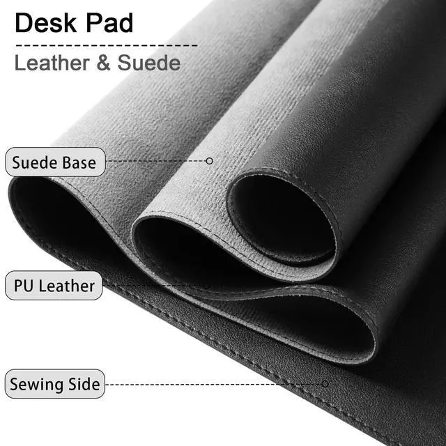 Alt view image 3 of 6 - Non-Slip Desk Pad, 24" x 14" Large Mouse Pad, PU Leather Desk Mat with Suede, Laptop Desk Pad, Waterproof Keyboard Pad, Desk Blotter for Office/Home/Decor (Black)