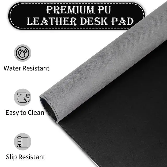 Alt view image 4 of 6 - Non-Slip Desk Pad, 24" x 14" Large Mouse Pad, PU Leather Desk Mat with Suede, Laptop Desk Pad, Waterproof Keyboard Pad, Desk Blotter for Office/Home/Decor (Black)