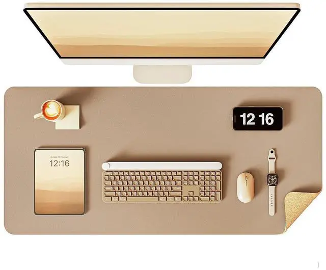 Main image of Double-Sided Desk Pad, 31.5"x15.7"Leather Desk Mat, Eco Cork Desk Pad Protector,Large Mouse Pad,Waterproof Desk Blotter for Office/Home(Apricot)