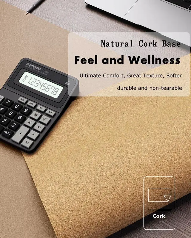 Alt view image 3 of 7 - Double-Sided Desk Pad, 31.5"x15.7"Leather Desk Mat, Eco Cork Desk Pad Protector,Large Mouse Pad,Waterproof Desk Blotter for Office/Home(Apricot)