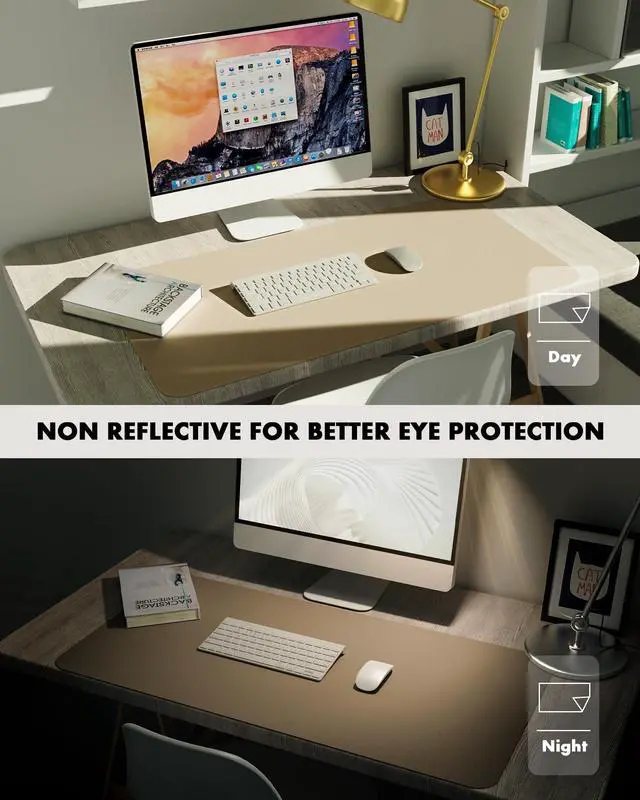 Alt view image 7 of 7 - Double-Sided Desk Pad, 31.5"x15.7"Leather Desk Mat, Eco Cork Desk Pad Protector,Large Mouse Pad,Waterproof Desk Blotter for Office/Home(Apricot)