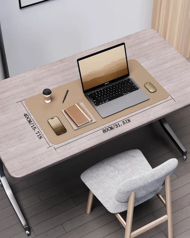Alt view image 2 of 7 - Double-Sided Desk Pad, 31.5"x15.7"Leather Desk Mat, Eco Cork Desk Pad Protector,Large Mouse Pad,Waterproof Desk Blotter for Office/Home(Apricot)