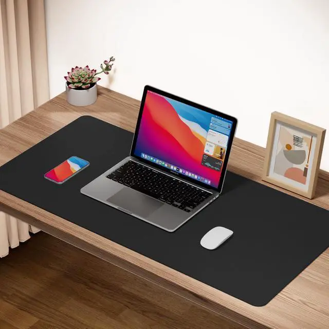 Alt view image 2 of 7 - Leather Desk Pad Protector,Non-Slip Mouse Pad,Laptop Desk Pad,Office Mouse Mat,Waterproof Leather Desk Blotter,Desk Writing Pad for Office and Home,Laptop Blotter (M-Black,30"x14")