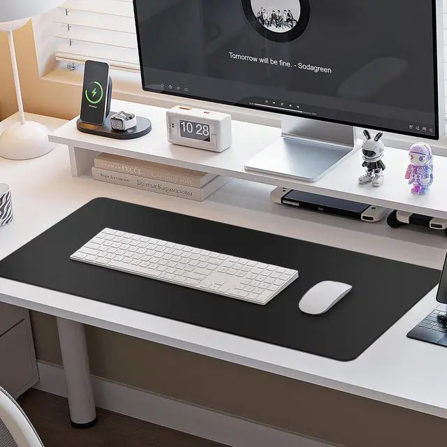 Alt view image 6 of 7 - Leather Desk Pad Protector,Non-Slip Mouse Pad,Laptop Desk Pad,Office Mouse Mat,Waterproof Leather Desk Blotter,Desk Writing Pad for Office and Home,Laptop Blotter (M-Black,30"x14")