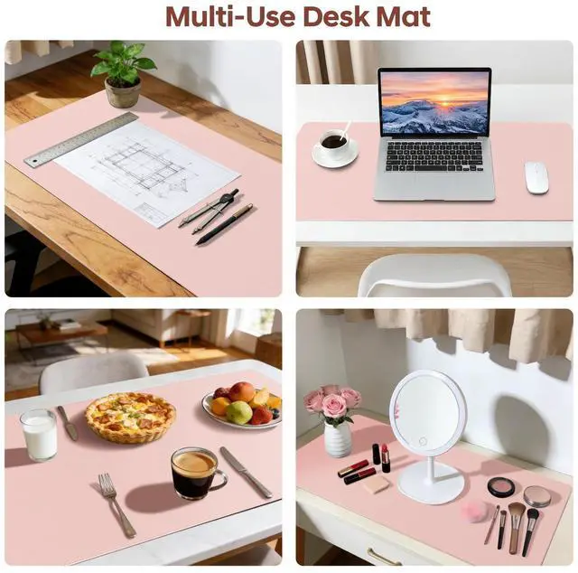 Alt view image 3 of 7 - Leather Desk Pad Protector, Office Desk Mat, Large Mouse Pad, Non-Slip PU Leather Desk Blotter, Waterproof Computer Desk Writing Pad for Office and Home (Light Pink, 23.6" x 13.7")