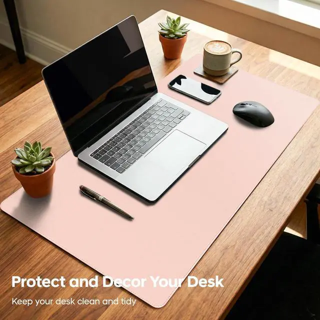 Alt view image 2 of 7 - Leather Desk Pad Protector, Office Desk Mat, Large Mouse Pad, Non-Slip PU Leather Desk Blotter, Waterproof Computer Desk Writing Pad for Office and Home (Light Pink, 23.6" x 13.7")