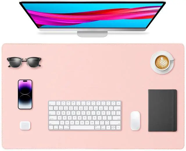 Main image of Leather Desk Pad Protector, Office Desk Mat, Large Mouse Pad, Non-Slip PU Leather Desk Blotter, Waterproof Computer Desk Writing Pad for Office and Home (Light Pink, 23.6" x 13.7")
