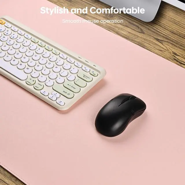 Alt view image 4 of 7 - Leather Desk Pad Protector, Office Desk Mat, Large Mouse Pad, Non-Slip PU Leather Desk Blotter, Waterproof Computer Desk Writing Pad for Office and Home (Light Pink, 23.6" x 13.7")