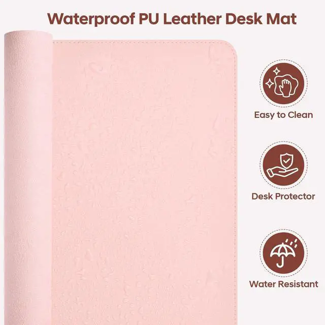 Alt view image 5 of 7 - Leather Desk Pad Protector, Office Desk Mat, Large Mouse Pad, Non-Slip PU Leather Desk Blotter, Waterproof Computer Desk Writing Pad for Office and Home (Light Pink, 23.6" x 13.7")