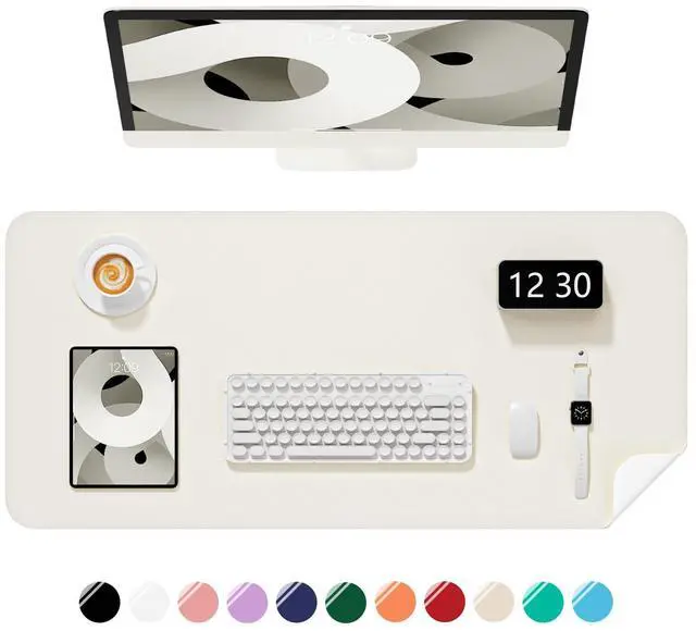 Main image of Desk Pad, 23.6" x 13.8" PU Leather Non-Slip Desk Mat Large Mouse Pad for Desktop, Waterproof Laptop Computer Writing Mat for Office, Home, Work, Gaming, Ivory White