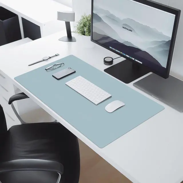 Alt view image 6 of 7 - Large Desk Pad Mat, Leather Blue Desk Mat for Desktop, Computer Desk Mouse Pad Non-Slip, Waterproof Keyboard Mat for Office/Home/Decor, 23.6" x 13.7"