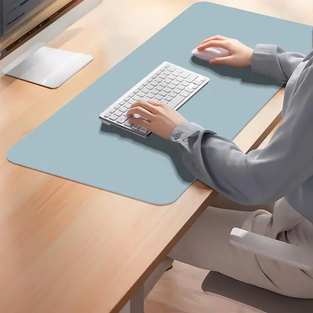 Alt view image 7 of 7 - Large Desk Pad Mat, Leather Blue Desk Mat for Desktop, Computer Desk Mouse Pad Non-Slip, Waterproof Keyboard Mat for Office/Home/Decor, 23.6" x 13.7"