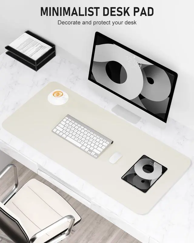 Alt view image 2 of 7 - Desk Pad, 23.6" x 13.8" PU Leather Non-Slip Desk Mat Large Mouse Pad for Desktop, Waterproof Laptop Computer Writing Mat for Office, Home, Work, Gaming, Ivory White