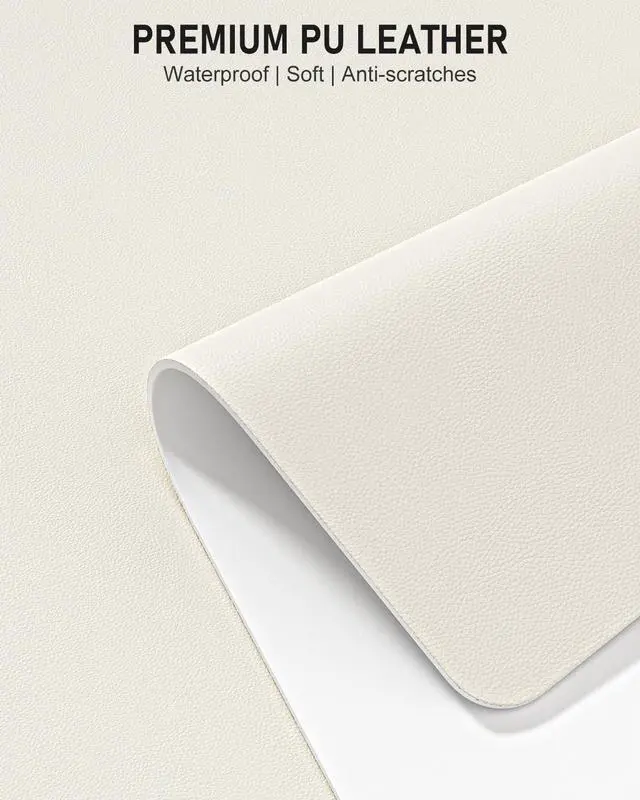 Alt view image 3 of 7 - Desk Pad, 23.6" x 13.8" PU Leather Non-Slip Desk Mat Large Mouse Pad for Desktop, Waterproof Laptop Computer Writing Mat for Office, Home, Work, Gaming, Ivory White