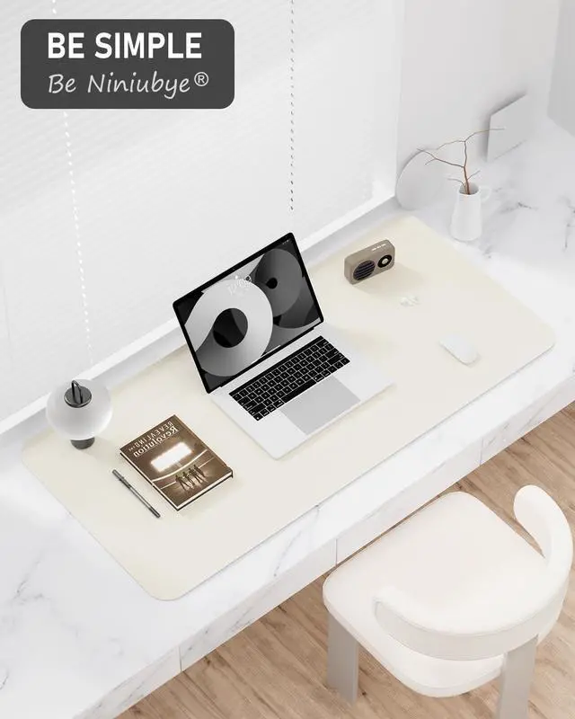 Alt view image 7 of 7 - Desk Pad, 23.6" x 13.8" PU Leather Non-Slip Desk Mat Large Mouse Pad for Desktop, Waterproof Laptop Computer Writing Mat for Office, Home, Work, Gaming, Ivory White