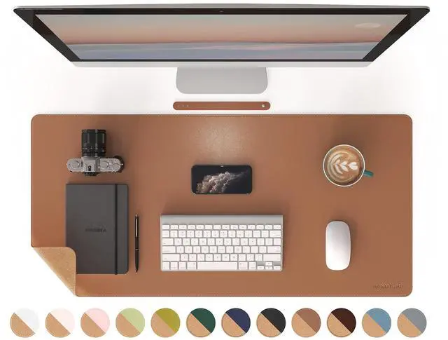 Main image of Dual-Sided Desk Pad, Natural Cork & PU Leather Large Mouse mats for Office and Home Work, Desk Protector Non-Slip, Waterproof, Easy Clean (Brown, 36"x17")