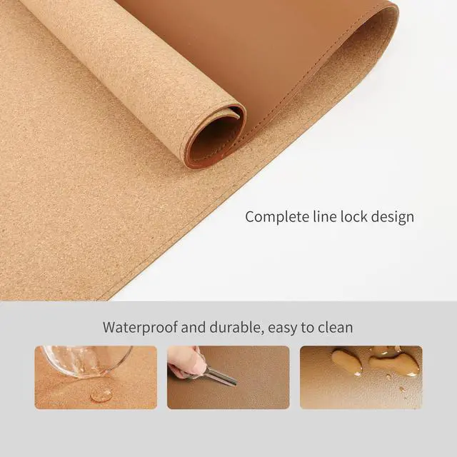 Alt view image 3 of 7 - Dual-Sided Desk Pad, Natural Cork & PU Leather Large Mouse mats for Office and Home Work, Desk Protector Non-Slip, Waterproof, Easy Clean (Brown, 36"x17")