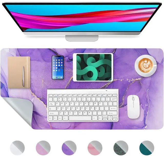 Main image of Desk Mat, Dual Leather Sided Desktop Pad for Office and Home, Ideal for Large Mouse Pad and Desk Mats (Purple Marble 31.5"x 15.7")