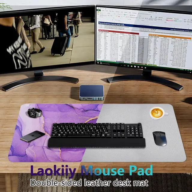 Alt view image 2 of 7 - Desk Mat, Dual Leather Sided Desktop Pad for Office and Home, Ideal for Large Mouse Pad and Desk Mats (Purple Marble 31.5"x 15.7")