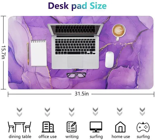 Alt view image 4 of 7 - Desk Mat, Dual Leather Sided Desktop Pad for Office and Home, Ideal for Large Mouse Pad and Desk Mats (Purple Marble 31.5"x 15.7")