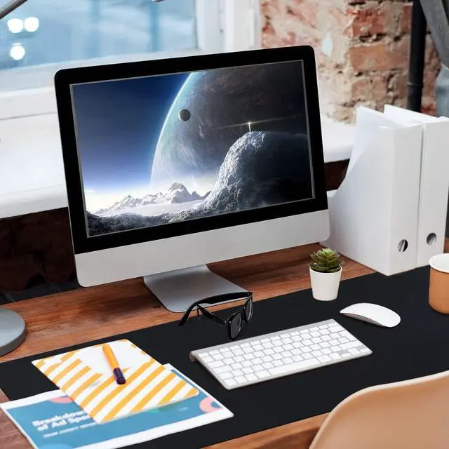 Alt view image 2 of 6 - Black Leather Desk Pad, Large Mouse Pad 35.4×17 Inches, Waterproof Office Desk Mat, Non-Slip Desk Pad Protector, Leather Desk Blotter for Home Office Essentials