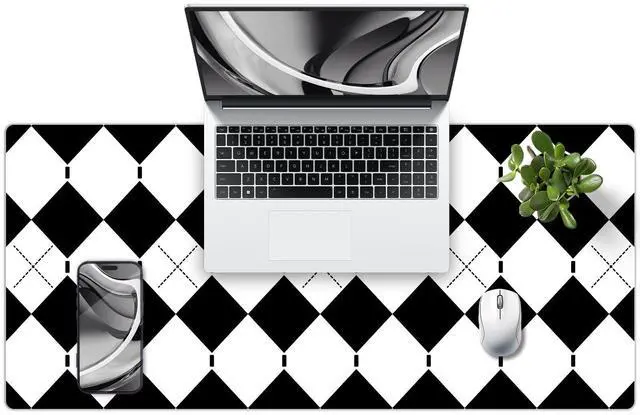 Main image of Checkered Desk Pad PU Leather Desk Pad Protector, Non-Slip Office Desk Mat for Desk, Waterproof Desk Blotter Pad, Easy Clean Laptop Writing Mat for Work/Home/Decor (35.4" x 15.7", White Black)