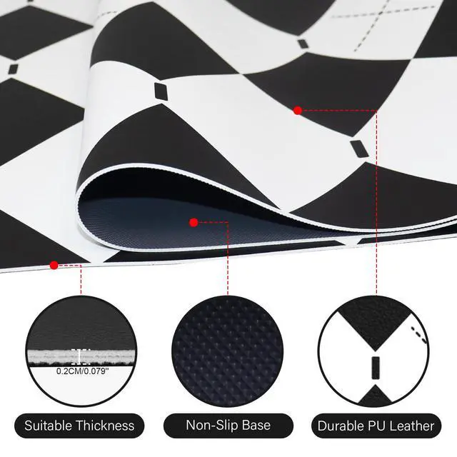 Alt view image 2 of 6 - Checkered Desk Pad PU Leather Desk Pad Protector, Non-Slip Office Desk Mat for Desk, Waterproof Desk Blotter Pad, Easy Clean Laptop Writing Mat for Work/Home/Decor (35.4" x 15.7", White Black)