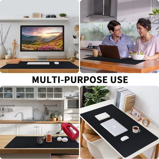 Alt view image 4 of 6 - Black Leather Desk Pad, Large Mouse Pad 35.4×17 Inches, Waterproof Office Desk Mat, Non-Slip Desk Pad Protector, Leather Desk Blotter for Home Office Essentials
