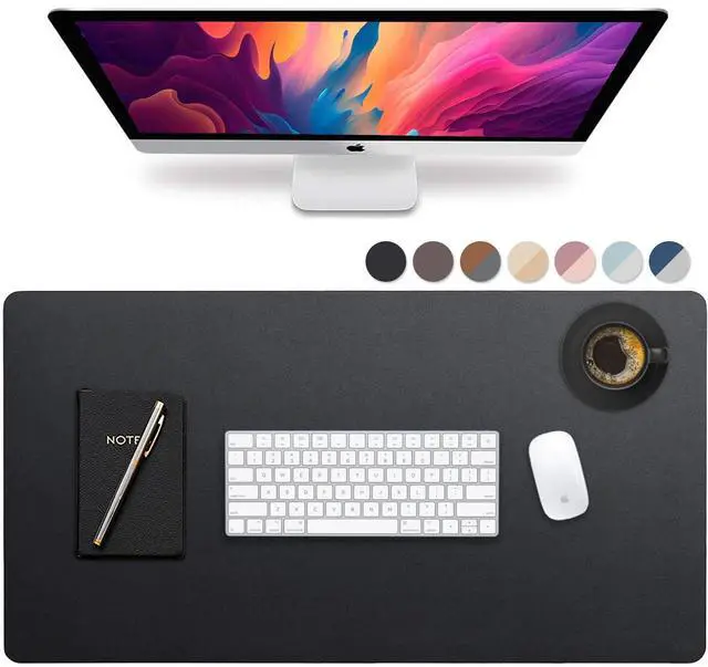Main image of Leather Desk Mat 32" x 17", Desk Protector Mat, PU Leather Desk Pad, Large Mouse Pad, Desk Blotter, Desk Pads on Top of Desks, Desk Matt for Desktop, Home Office Desk Mat (Black)