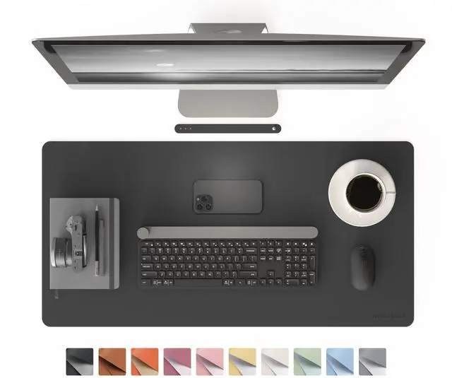 Main image of PU Mouse Pad, Faux Leather Large Desk Pad, Home Work Office Accessories, Non-Slip Desk Mat, Waterproof Gaming Pad Desk Blotter (32"x16", Black)