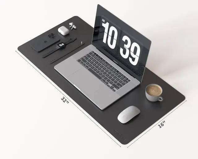 Alt view image 2 of 7 - PU Mouse Pad, Faux Leather Large Desk Pad, Home Work Office Accessories, Non-Slip Desk Mat, Waterproof Gaming Pad Desk Blotter (32"x16", Black)