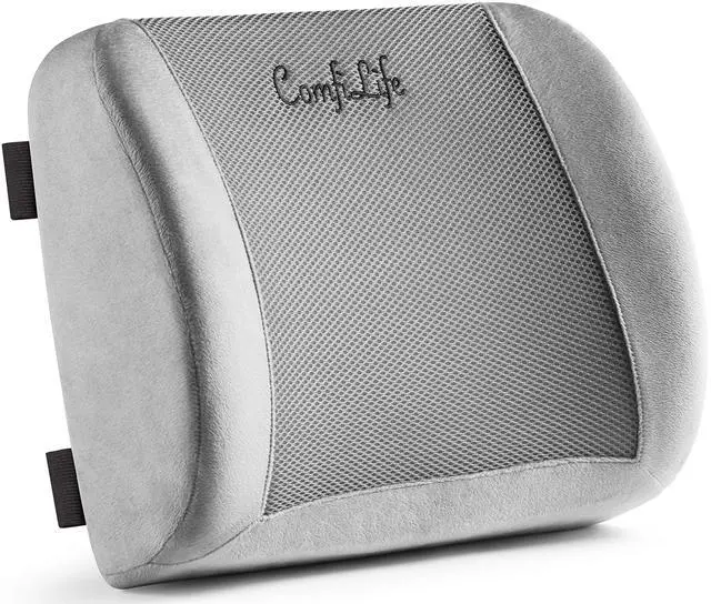 Main image of Lumbar Support Back Pillow Office Chair and Car Seat Cushion - Memory Foam with Adjustable Strap and Breathable 3D Mesh (Gray)