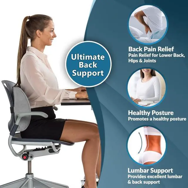 Alt view image 5 of 7 - Lumbar Support Back Pillow Office Chair and Car Seat Cushion - Memory Foam with Adjustable Strap and Breathable 3D Mesh (Gray)