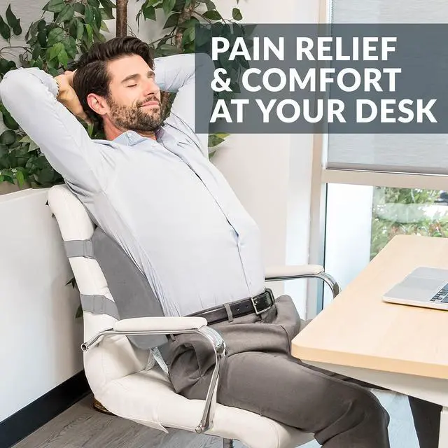 Alt view image 3 of 7 - Lumbar Support Back Pillow Office Chair and Car Seat Cushion - Memory Foam with Adjustable Strap and Breathable 3D Mesh (Gray)