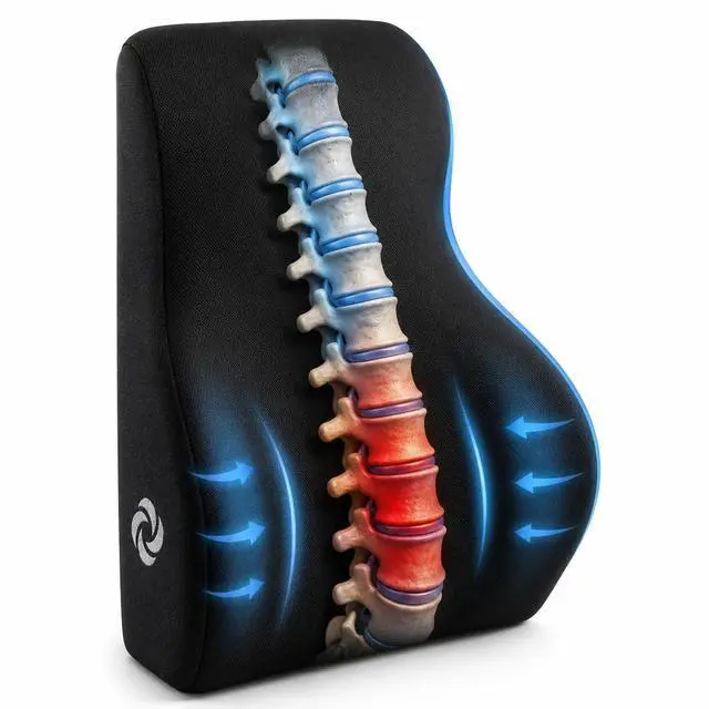 Main image of Memory Foam Lumbar Support Pillow, Ergonomic Back Cushion for Office Chair, Gaming Chair, Automotive Full Back Support, Home Essentials for Sitting Comfort and Posture Relief, Black