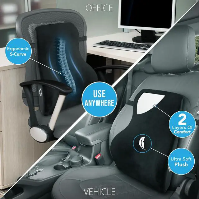 Alt view image 2 of 7 - Memory Foam Lumbar Support Pillow, Ergonomic Back Cushion for Office Chair, Gaming Chair, Automotive Full Back Support, Home Essentials for Sitting Comfort and Posture Relief, Black