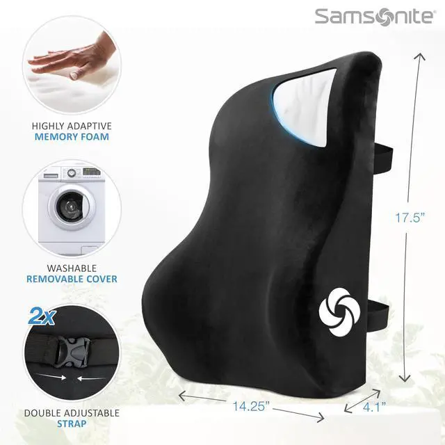 Alt view image 7 of 7 - Memory Foam Lumbar Support Pillow, Ergonomic Back Cushion for Office Chair, Gaming Chair, Automotive Full Back Support, Home Essentials for Sitting Comfort and Posture Relief, Black