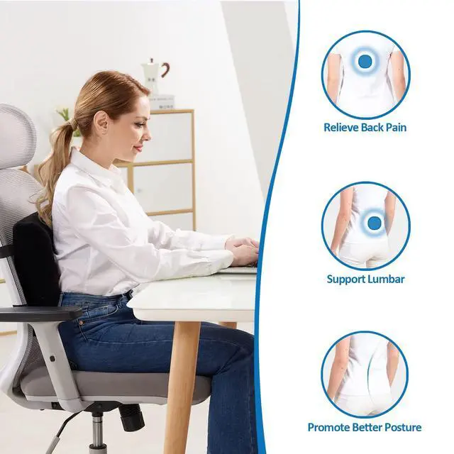 Alt view image 3 of 7 - Comfortable Lumbar Support Pillow for Office Chair, Memory Foam Back Support Pillows for CarGaming Chair Home Chair, Back Pain Relief Improve Posture, Double Adjustable Straps(Black)