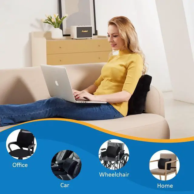 Alt view image 7 of 7 - Comfortable Lumbar Support Pillow for Office Chair, Memory Foam Back Support Pillows for CarGaming Chair Home Chair, Back Pain Relief Improve Posture, Double Adjustable Straps(Black)