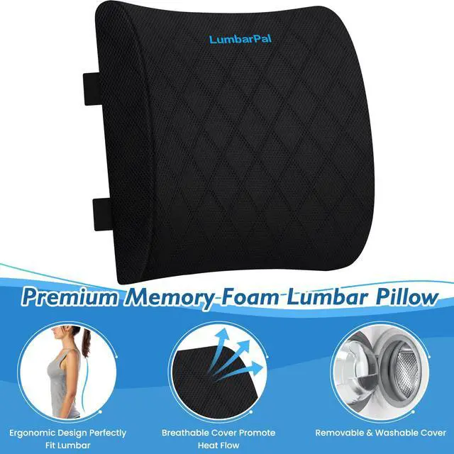 Alt view image 3 of 7 - Lumbar Support Pillow for Office Chair Back Support Lumbar Pillow for Car, Gaming, Office Chair - Improve Sitting Posture & Back Pain Relief, Memory Foam, Adjustable Straps, Black