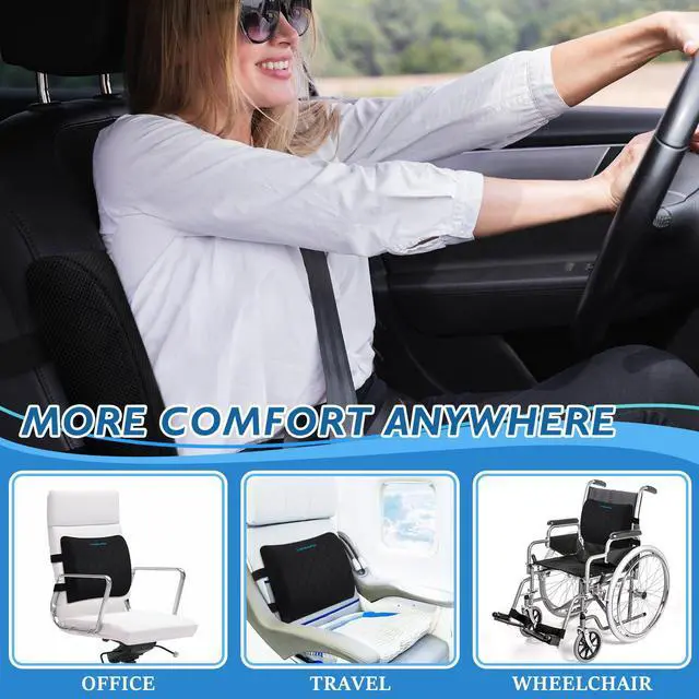 Alt view image 7 of 7 - Lumbar Support Pillow for Office Chair Back Support Lumbar Pillow for Car, Gaming, Office Chair - Improve Sitting Posture & Back Pain Relief, Memory Foam, Adjustable Straps, Black