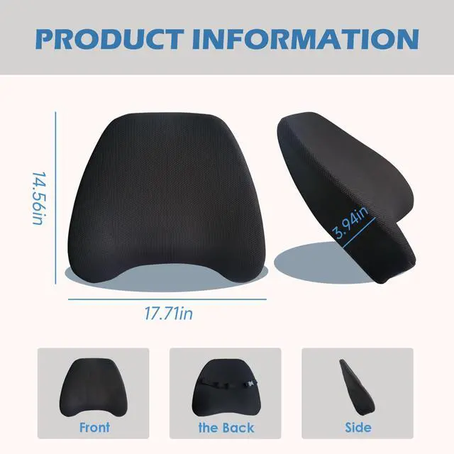 Alt view image 2 of 7 - Super Cozy Lumbar Support Pillow for Car/Office Chair, 100% Memory Foam Lumbar Pillow with Breathable Removable Cover, Ergonomic Design - Back Support for Back Pain Relief(Adjustable Strap, Black)