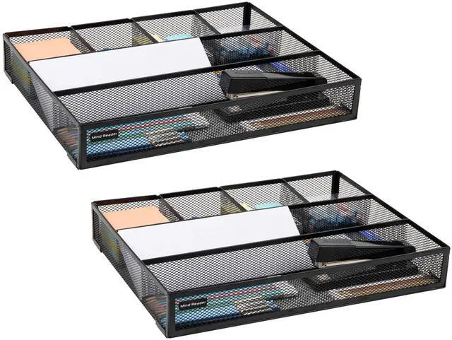 Main image of 6-Compartment Drawer Organizer, Metal Mesh Desk Organizer for Office, Kitchen, Utensils, Supplies, Set of 2, Black