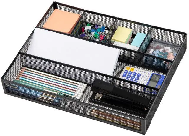 Alt view image 5 of 7 - 6-Compartment Drawer Organizer, Metal Mesh Desk Organizer for Office, Kitchen, Utensils, Supplies, Set of 2, Black