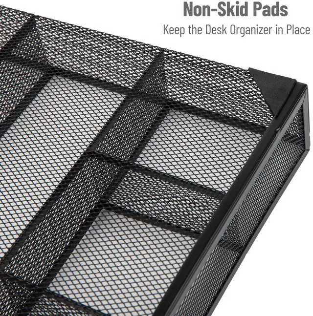 Alt view image 4 of 7 - 6-Compartment Drawer Organizer, Metal Mesh Desk Organizer for Office, Kitchen, Utensils, Supplies, Set of 2, Black