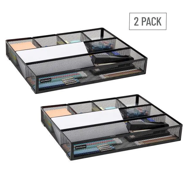 Alt view image 7 of 7 - 6-Compartment Drawer Organizer, Metal Mesh Desk Organizer for Office, Kitchen, Utensils, Supplies, Set of 2, Black