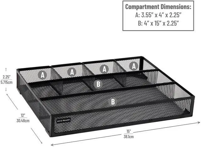 Alt view image 3 of 7 - 6-Compartment Drawer Organizer, Metal Mesh Desk Organizer for Office, Kitchen, Utensils, Supplies, Set of 2, Black