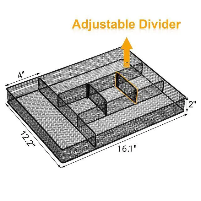 Alt view image 2 of 7 - 2 Pack Mesh Desk Drawer Organizer, 16.1"x12.2"x2" Large Desk Organizer Tray with 2 Removable Dividers, 6 Compartment Metal Organizers for Home, Office, Makeup & Vanity